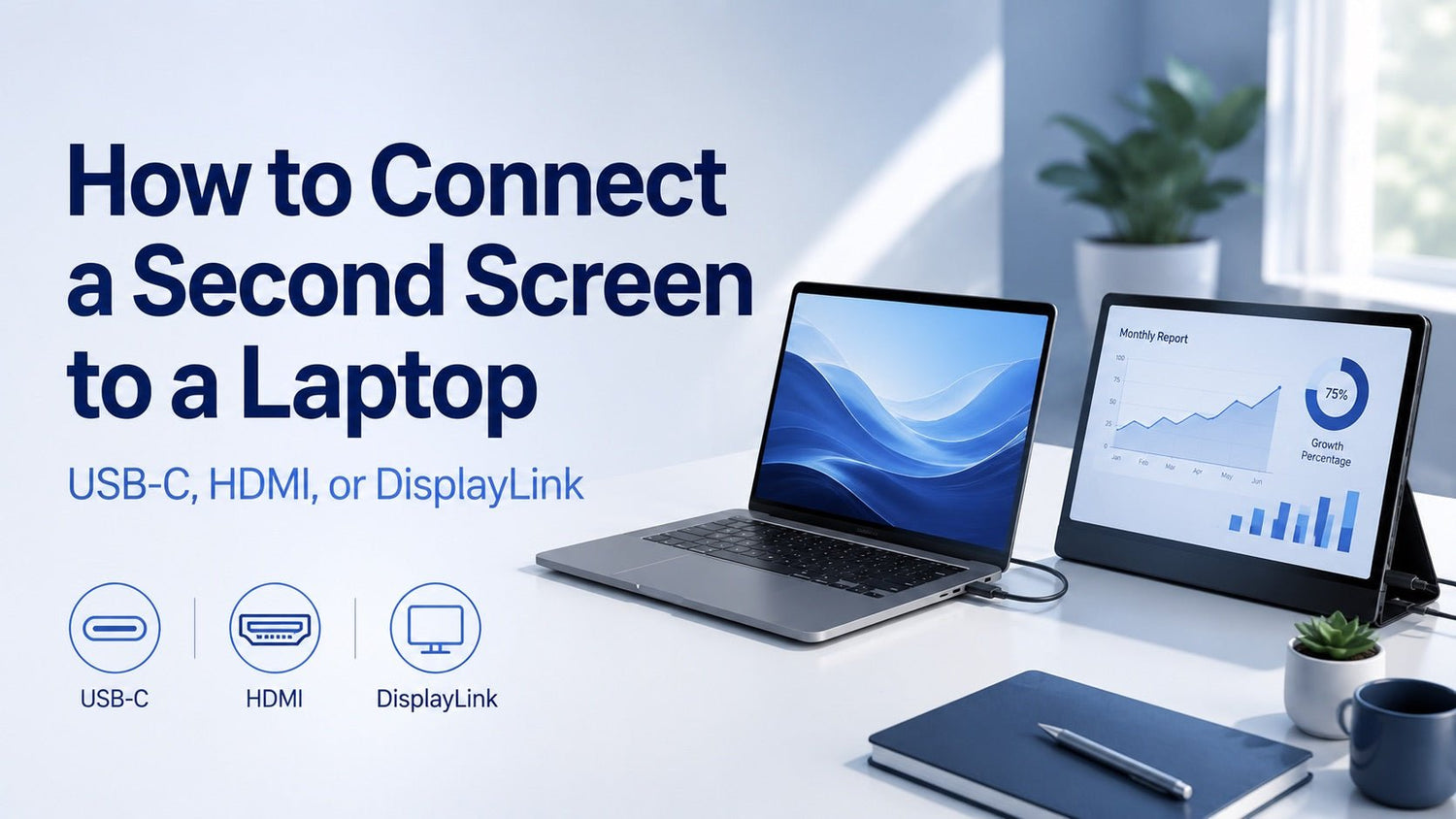 How to Connect a Second Screen to a Laptop with USB-C, HDMI, or DisplayLink - INVZI