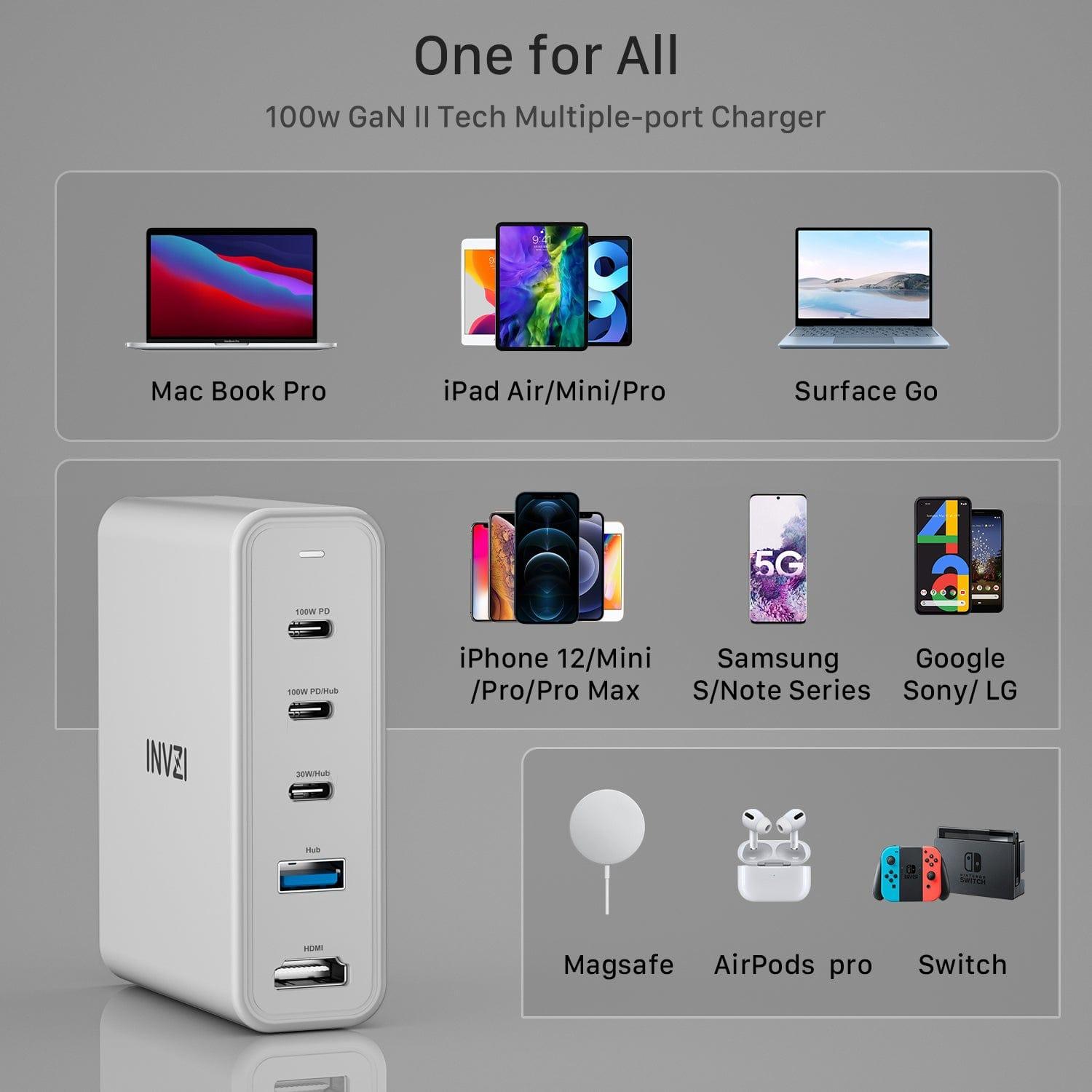 INVZI GaNHub 9 - in - 1 100W GaN USB - C Charger Power Hub Docking Station (GaNHub 469) - INVZI