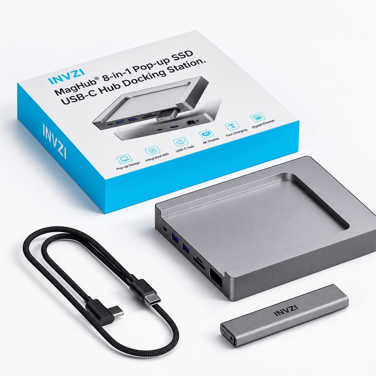 MagHub 2: Pop-Up SSD iMac 24 inch M3/M1 USB-C Docking Station Compatible M.2 NVMe and SATA SSD - INVZI