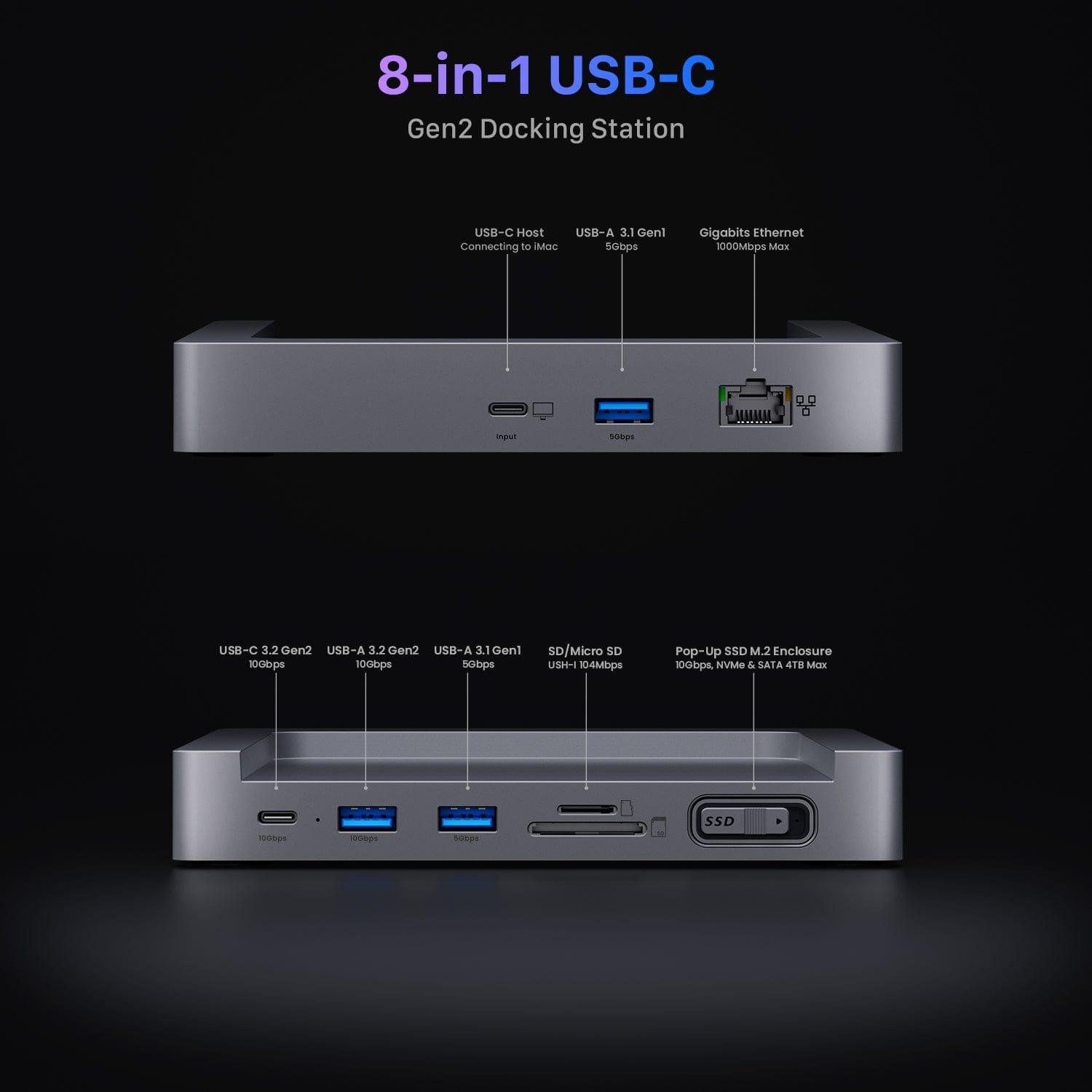 MagHub 2: Pop - Up SSD iMac 24 inch M3/M1 USB - C Docking Station Compatible M.2 NVMe and SATA SSD - INVZI