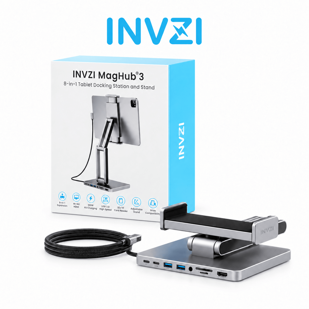 MagHub 3: 8-in-1 Docking Station Stand for iPad Pro and Tablet - INVZI
