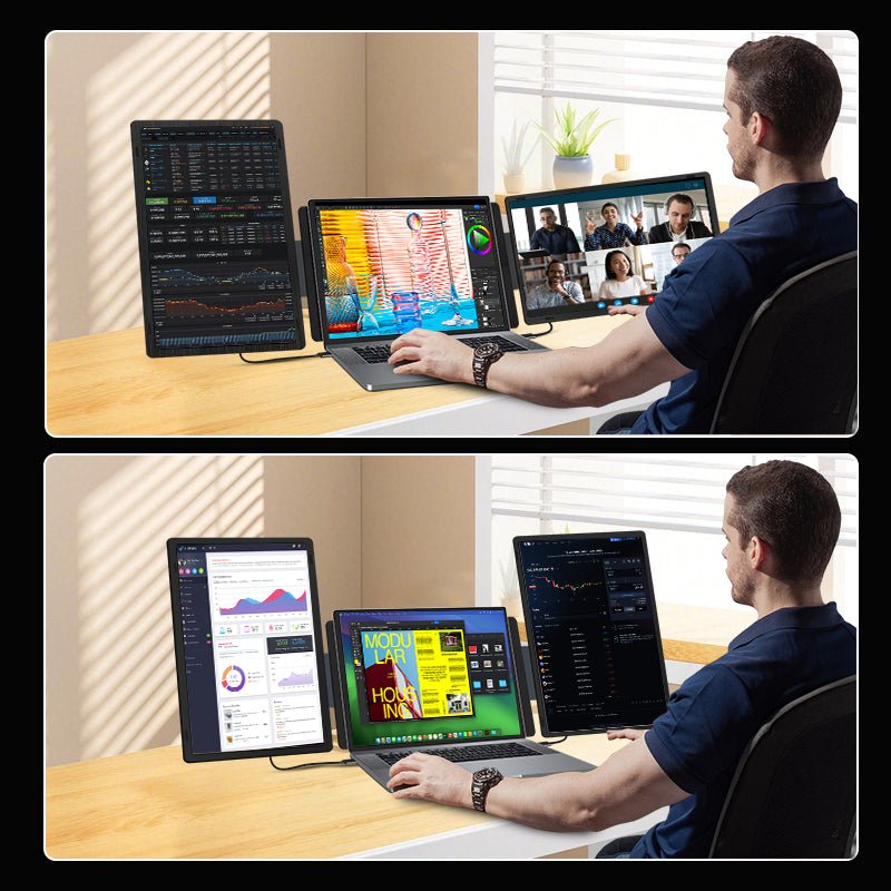 MagHub Triple Monitor with Rotation Detachable Screen Extender 15.6 inches 1080P - INVZI