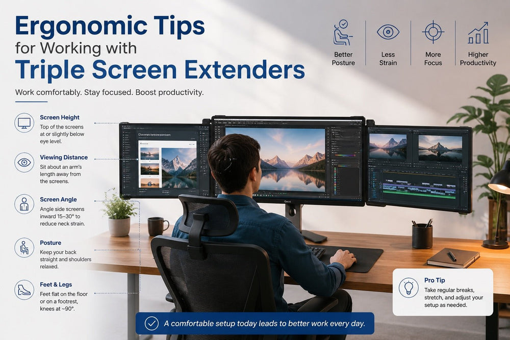 Ergonomic Tips for Working with Triple Screen Extenders | INVZI