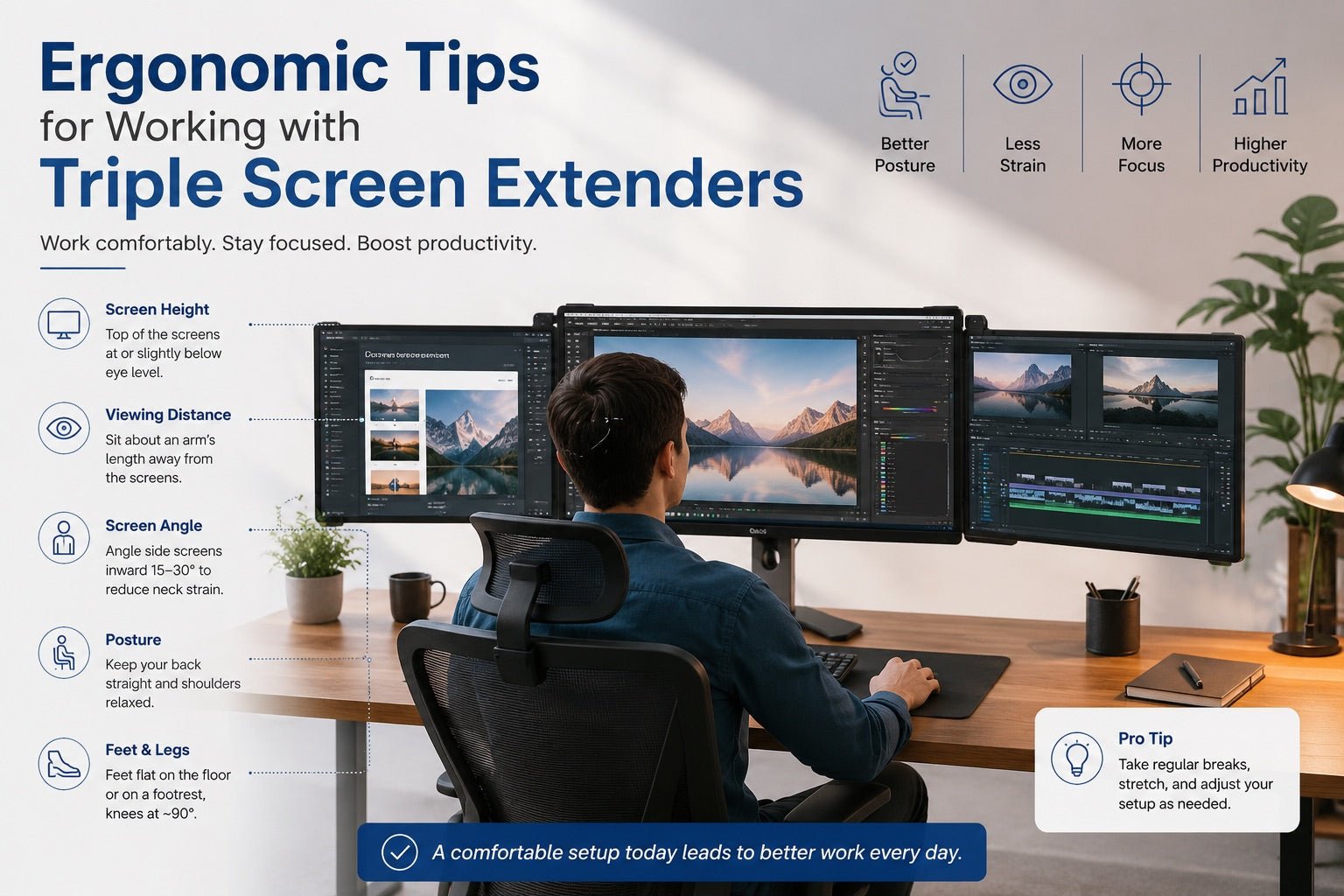 Ergonomic Tips for Working with Triple Screen Extenders - INVZI