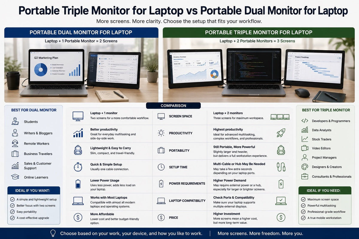 Portable Triple vs Dual Monitor for Laptop | INVZI