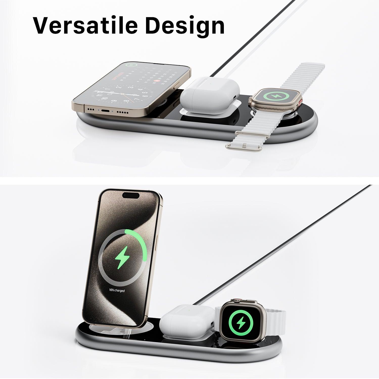 3 - in - 1 Wireless Charging Station for iPhone 15, Apple Watch and AirPods - INVZI