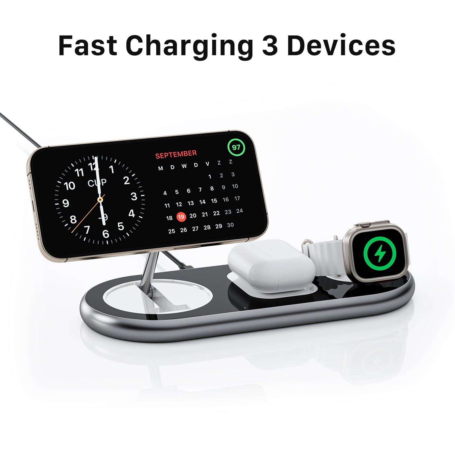 3 - in - 1 Wireless Charging Station for iPhone 15, Apple Watch and AirPods - INVZI