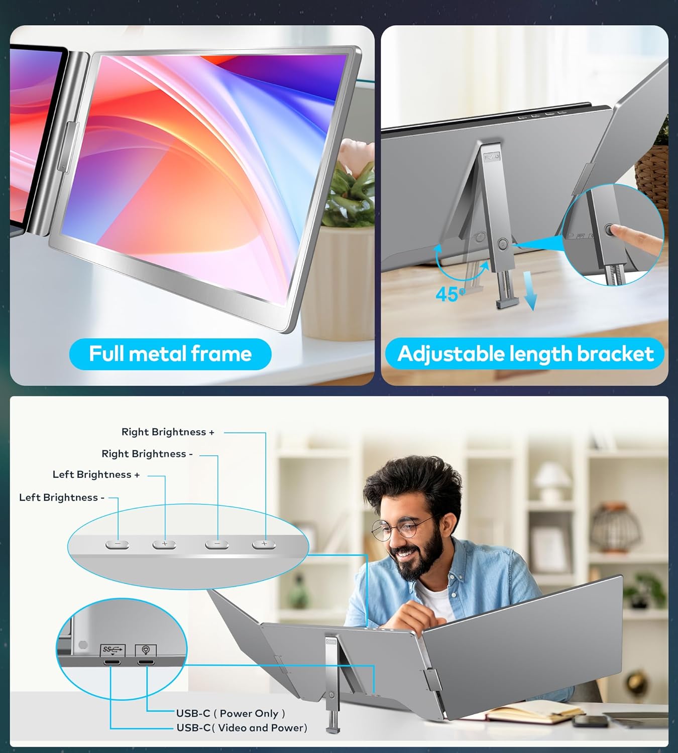MagHub Trio 14" Laptop Screen Extender – Portable Triple Monitor