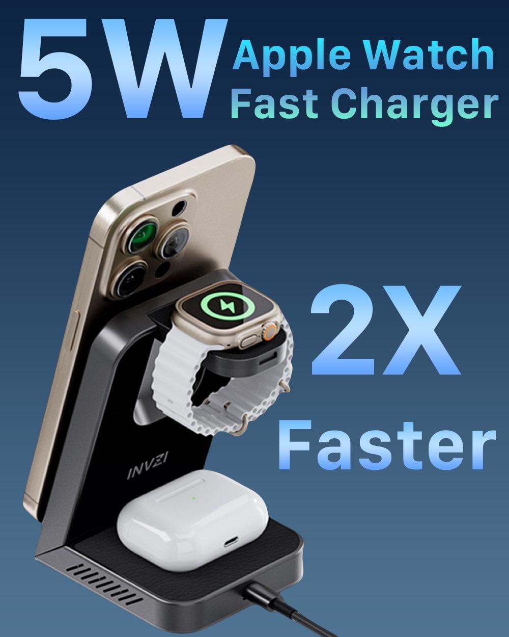 MagFree Transform 3-in-1 Fast Wireless Charger for iPhone 15, Apple Watch and AirPods - INVZI