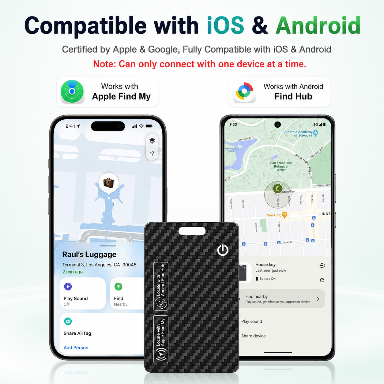 Wallet Tracker Card for iOS & Android Rechargeable Smart Wallet Finder with Apple Find My and Google Find Hub Wireless Charging, IP68 Waterproof Locator for Wallet, Keys, Bags, Passport, Black