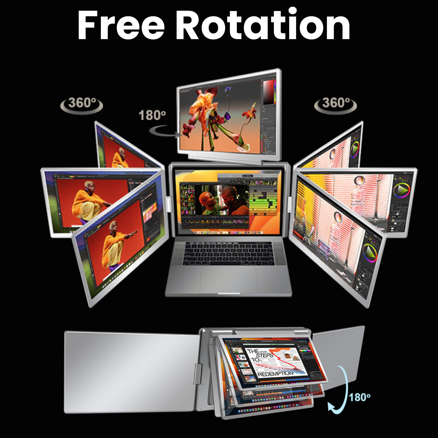 MagHub Quad 16" Laptop Screen Extender Quad Monitor FHD 1080P IPS with 3 Screens