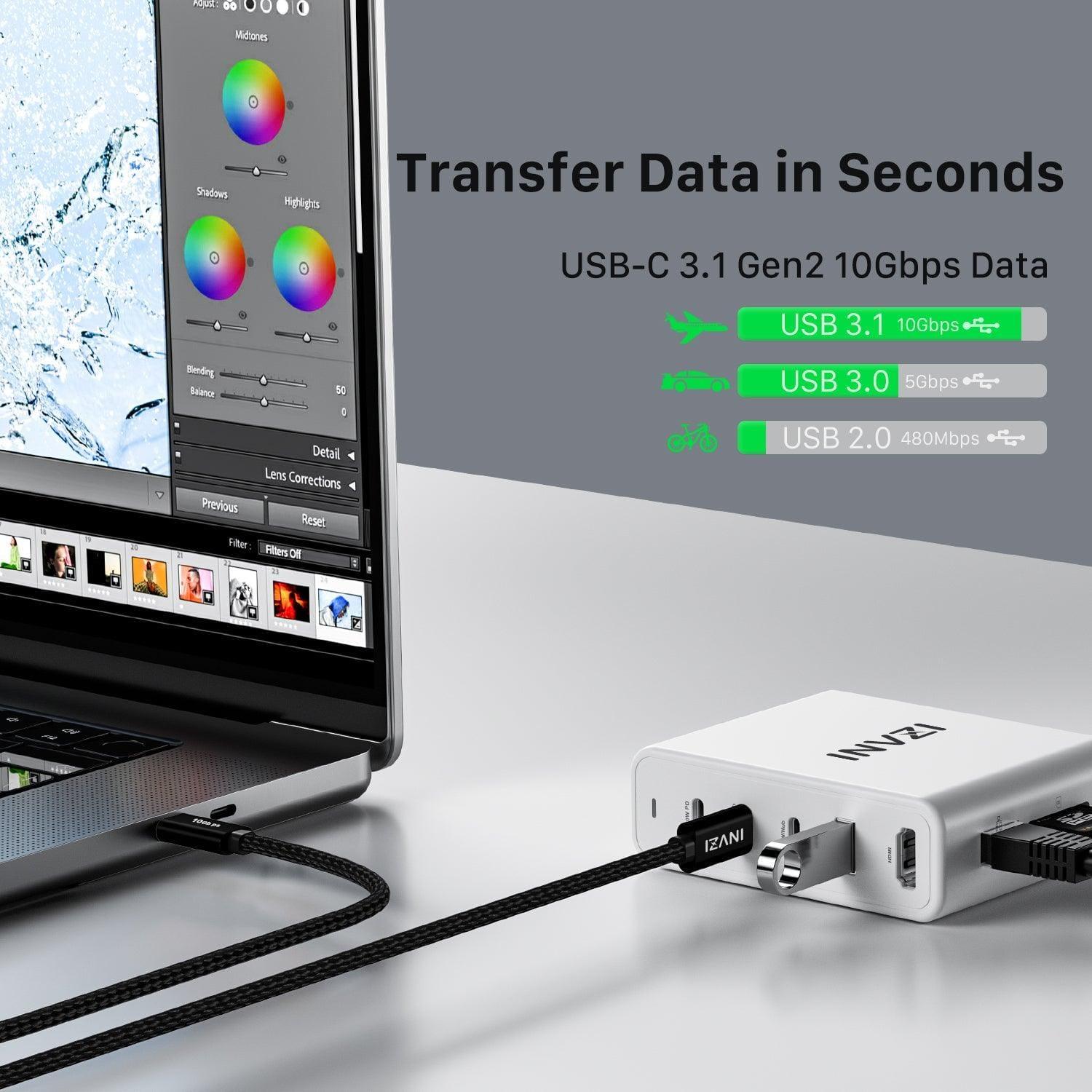 INVZI 100W/10Gbps USB 3.2 Gen2 USB - C to USB - C Cable 6.6ft/2m - INVZI