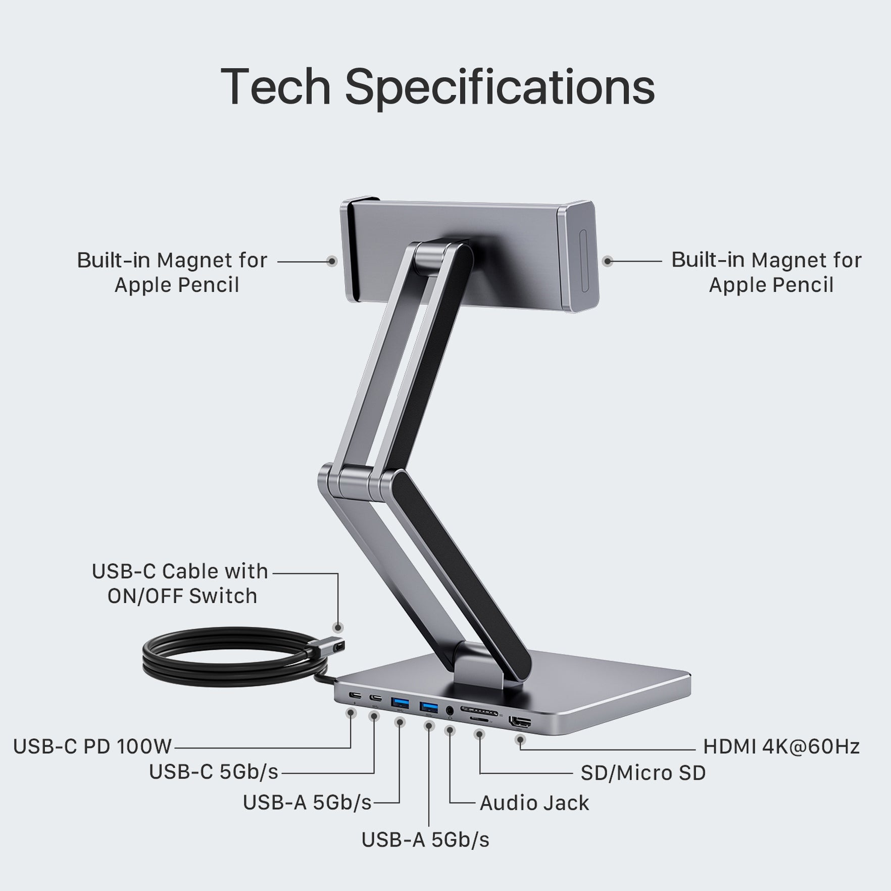 INVZI MagHub 3: 8 - in - 1 Docking Station Stand for iPad and Tablet - INVZI
