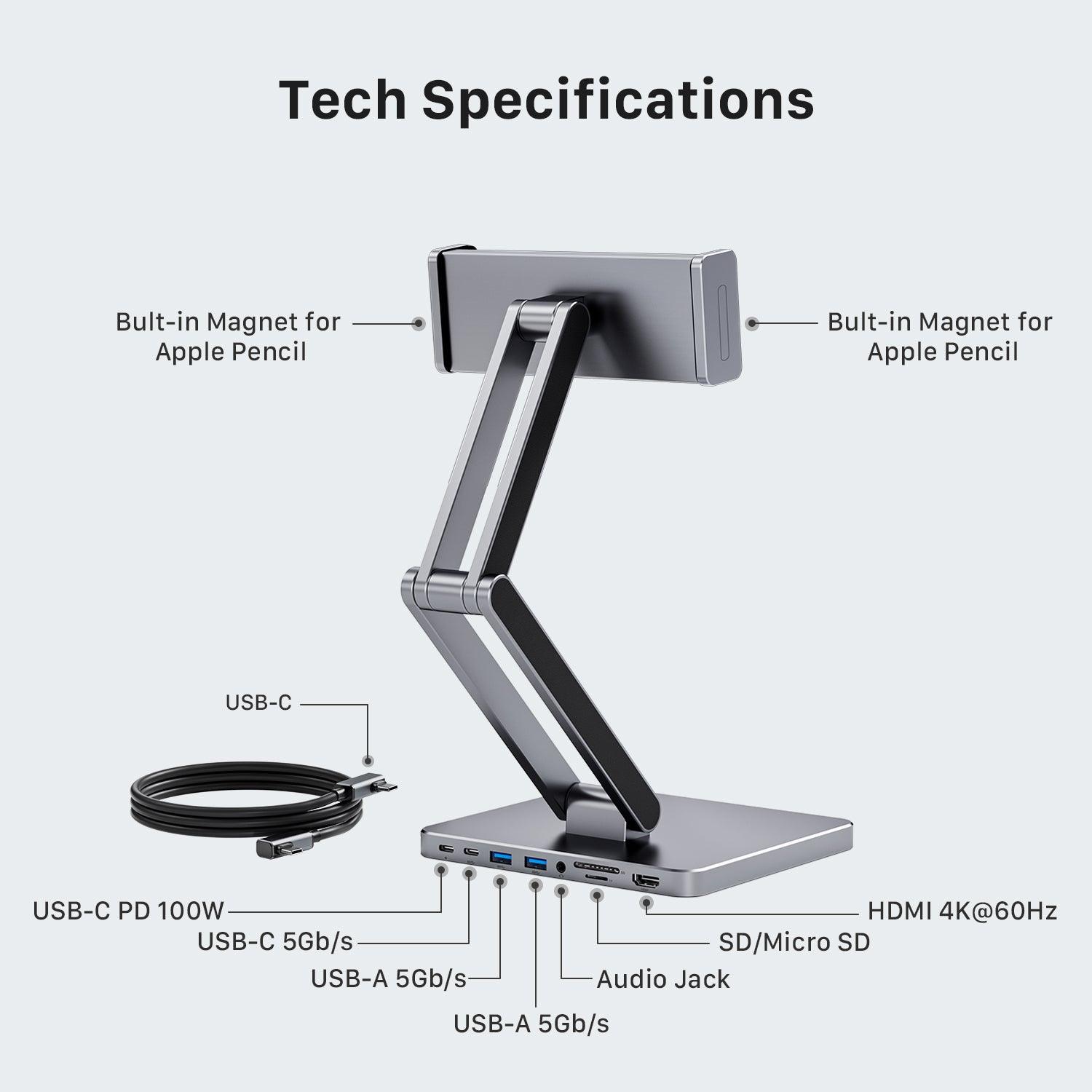 INVZI MagHub 3: 8-in-1 Docking Station Stand for iPad and Tablet - INVZI