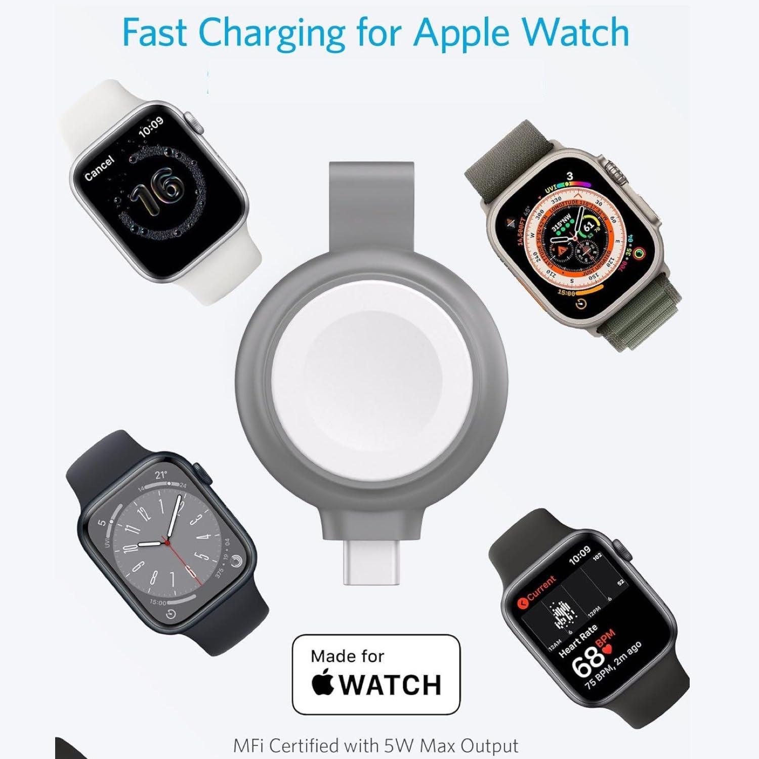 INVZI Portable Magnetic Fast Wireless Charger for Apple Watch 5W MFi Certified with USB - C Port - INVZI