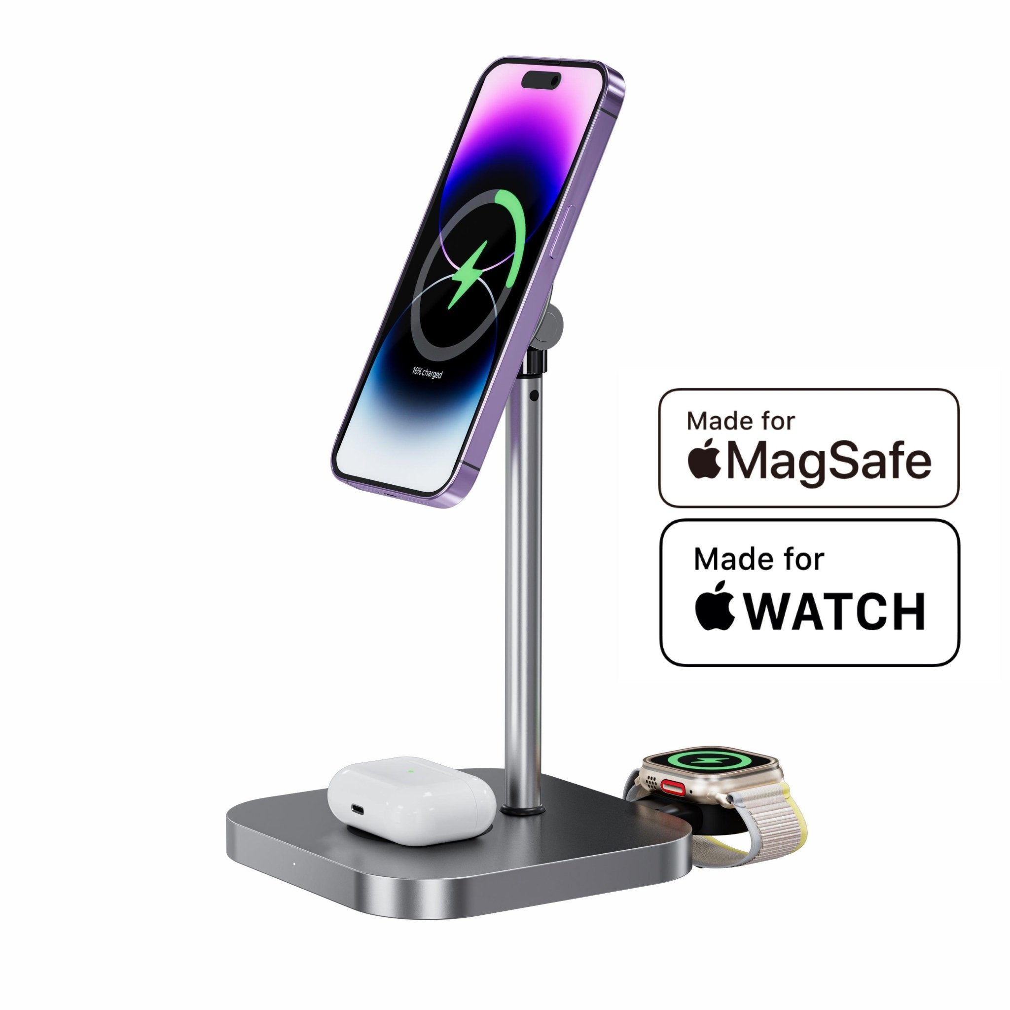 MagFree Elevate 3 - in - 1 MagSafe Wireless Charging Station for iPhone 15, Apple Watch and AirPods MFi Certified - INVZI