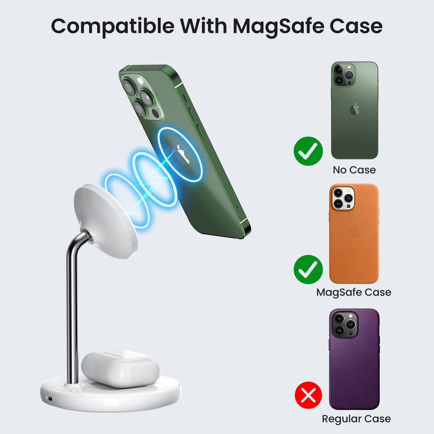 MagFree MFi 2 - in - 1 MagSafe Charger Wireless Charging Stand for iPhone 15 and AirPods - INVZI