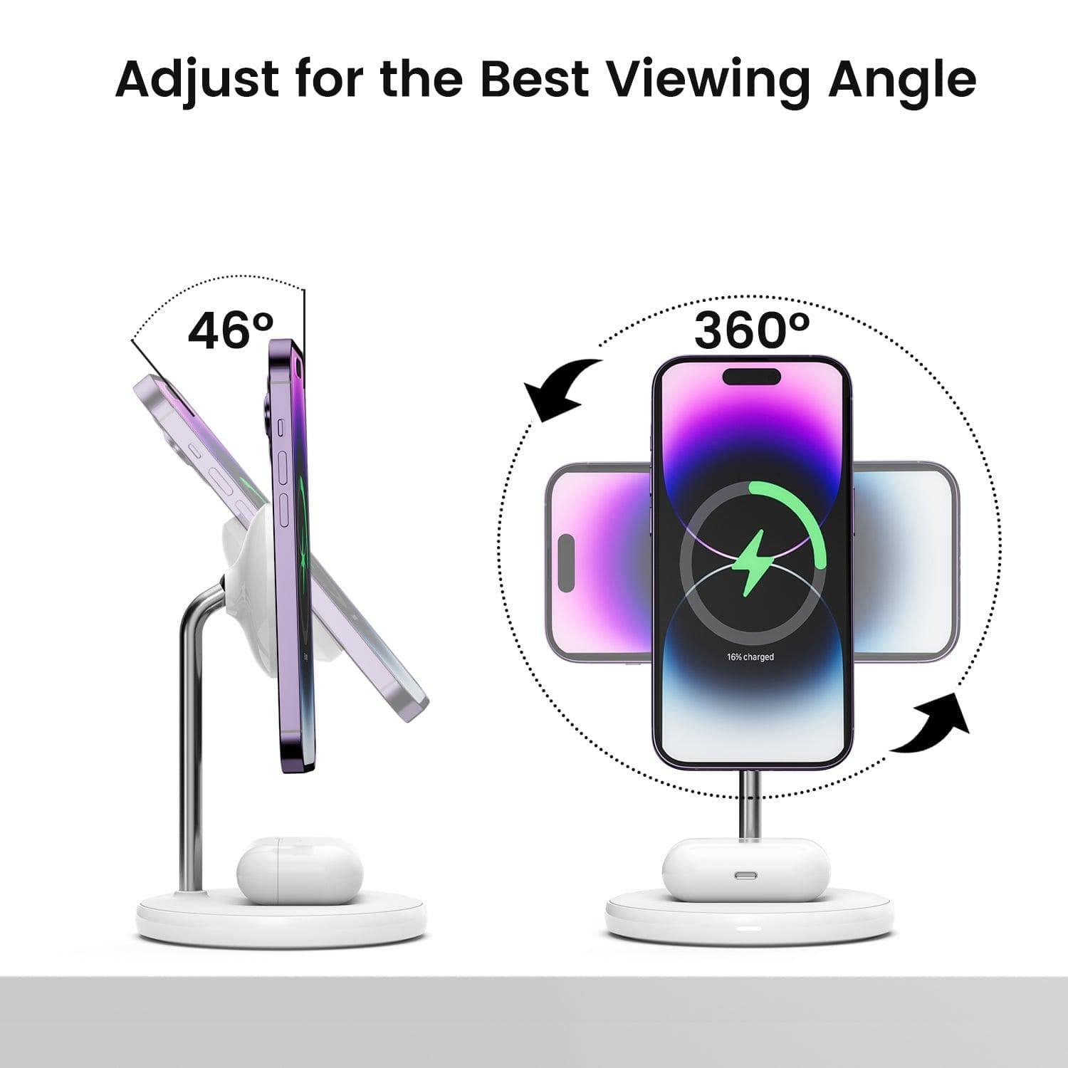 MagFree MFi 2 - in - 1 MagSafe Charger Wireless Charging Stand for iPhone 15 and AirPods - INVZI