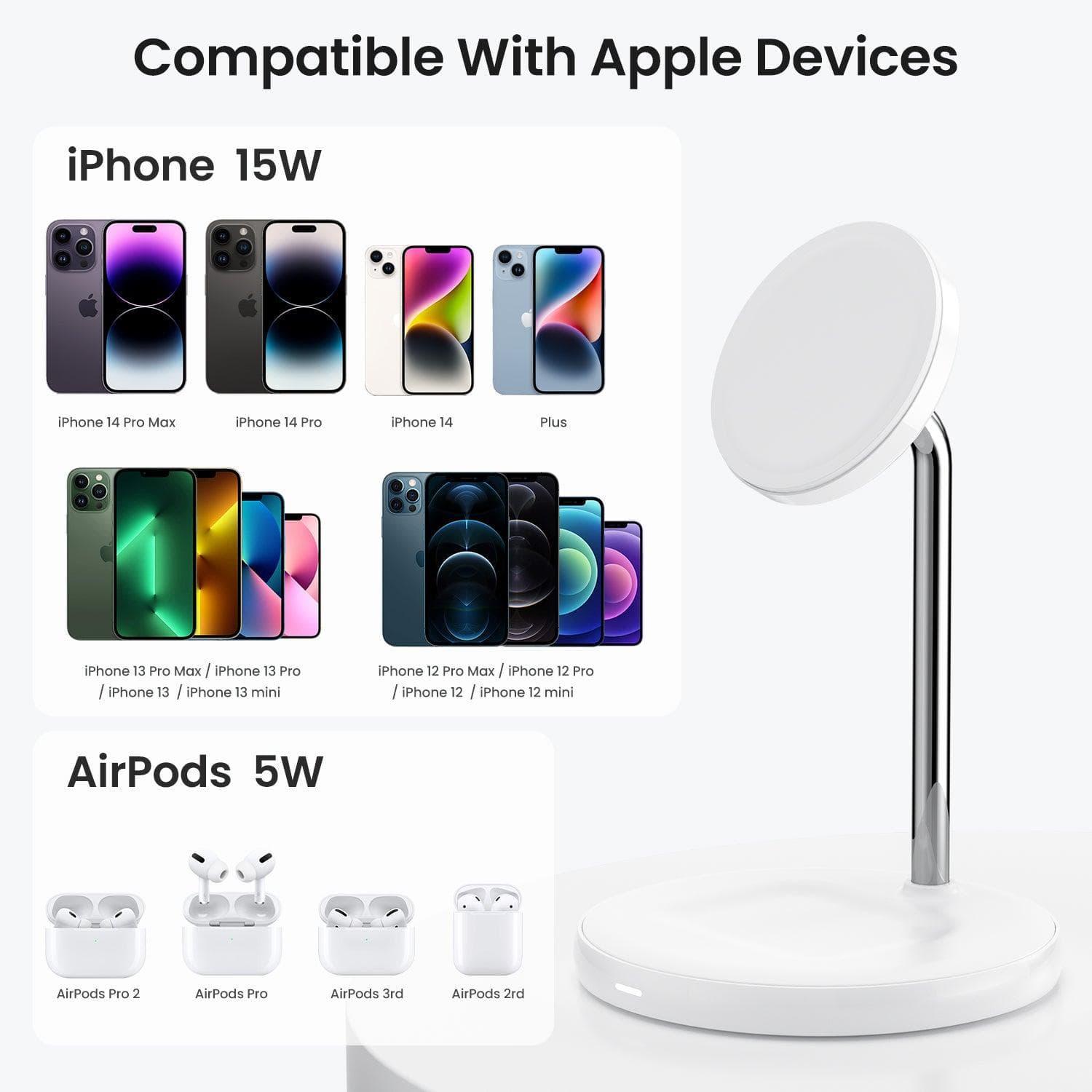 MagFree MFi 2 - in - 1 MagSafe Charger Wireless Charging Stand for iPhone 15 and AirPods - INVZI