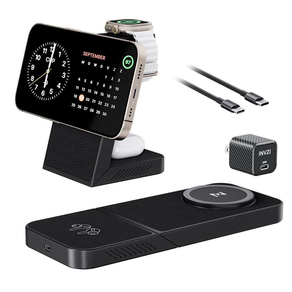 MagFree Transform 3 - in - 1 Fast Wireless Charger for iPhone 15, Apple Watch and AirPods - INVZI