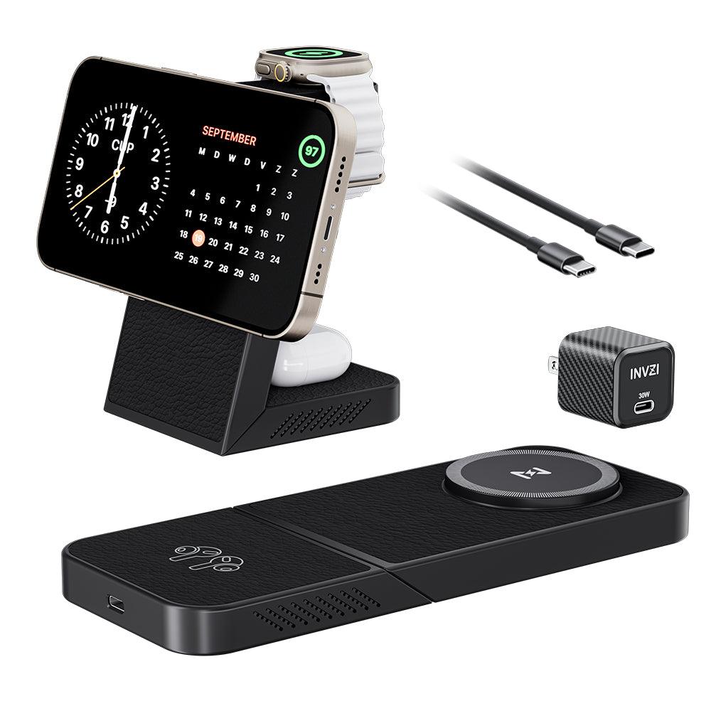 MagFree Transform 3-in-1 Fast Wireless Charger for iPhone 15, Apple Watch and AirPods - INVZI