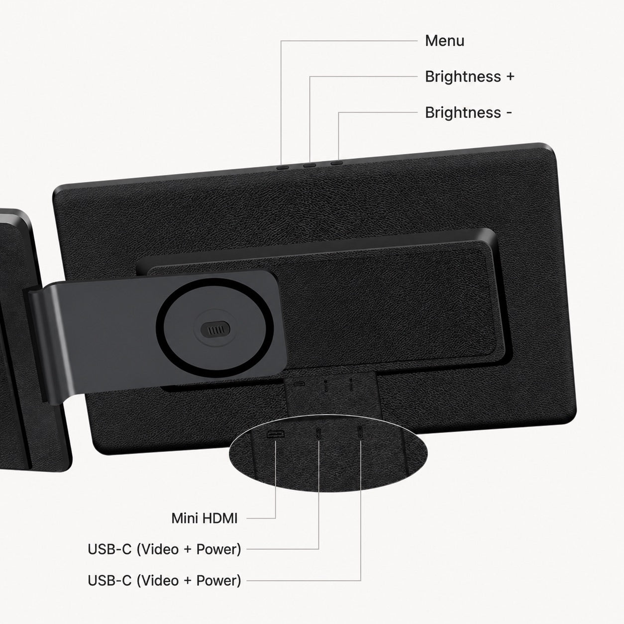 Close-up of MagHub Dual Lite 16 USB-C and Mini HDMI ports with a USB-C cable connected for plug-and-play setup.
