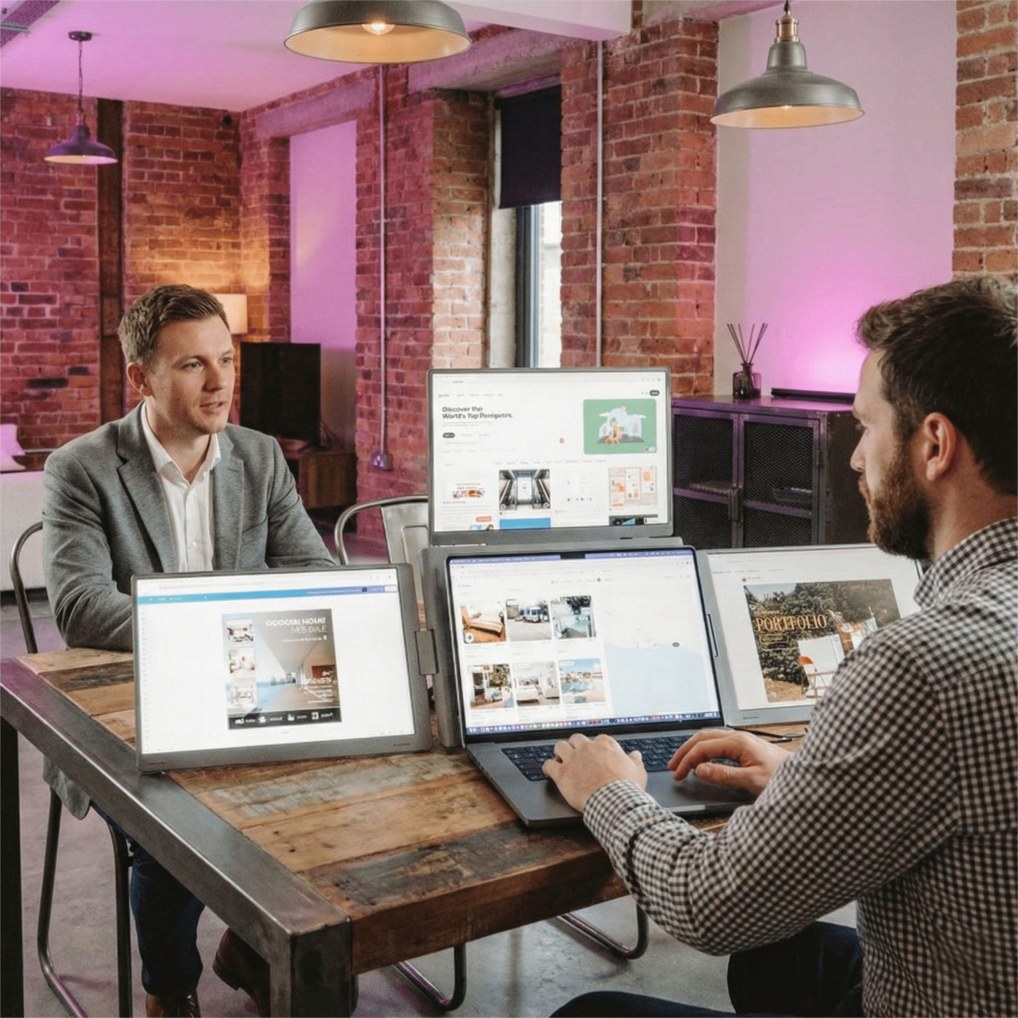 MagHub Quad Pro 16 portable triple monitor for laptop used for client presentation in office