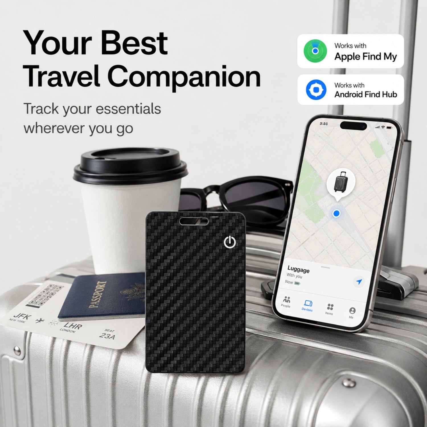 Maghub Tracking Card for iOS & Android Rechargeable Smart Finder with Apple Find My and Google Find Hub - INVZI