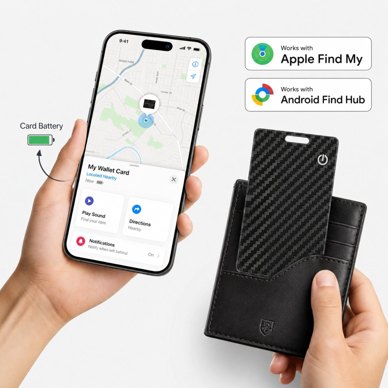 Maghub Tracking Card for iOS & Android Rechargeable Smart Finder with Apple Find My and Google Find Hub - INVZI
