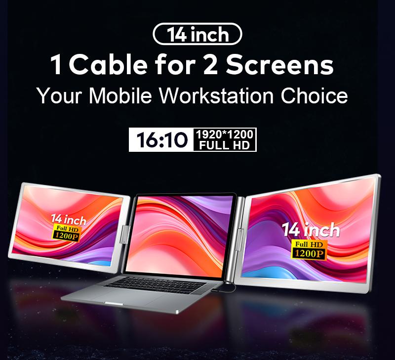 MagHub Trio 14" Laptop Screen Extender – Portable Triple Monitor - INVZI